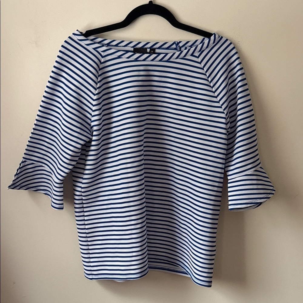 Rafaella Navy and White Striped sleeved top
